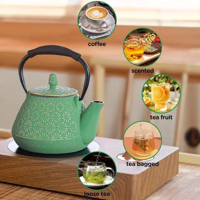 Alt view image 3 of 6 - Cast Iron Teapot 950ml Blossom Pattern Tea Kettle
