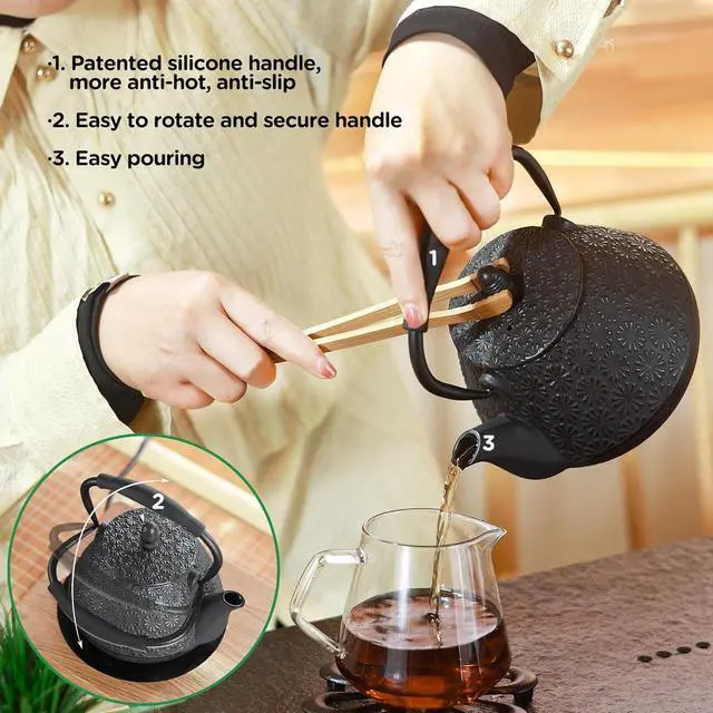 Alt view image 4 of 6 - Cast Iron Teapot 950ml Blossom Pattern Tea Kettle