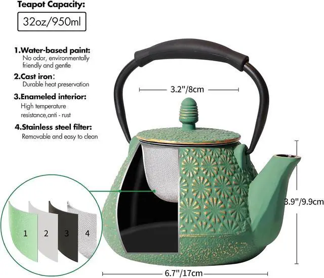 Alt view image 5 of 6 - Cast Iron Teapot 950ml Blossom Pattern Tea Kettle