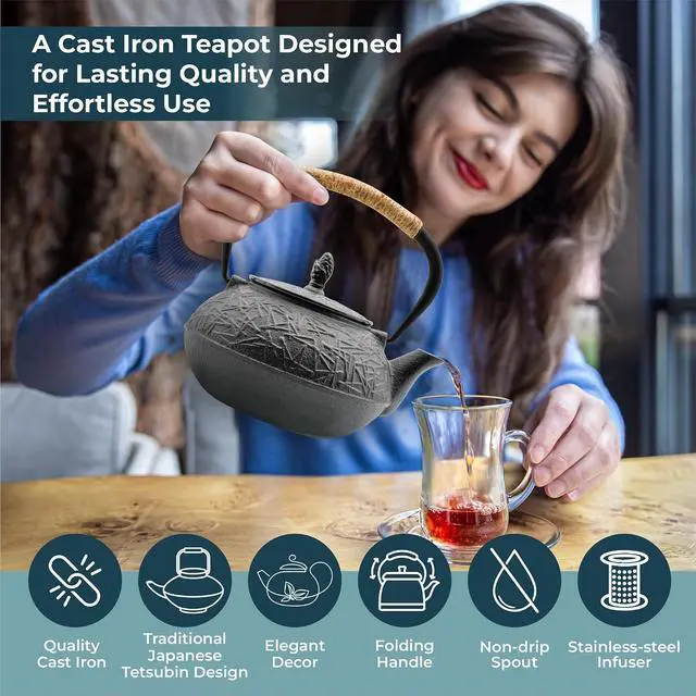 Alt view image 3 of 7 - Traditional Japanese Cast Iron Tetsubin Stovetop Teakettle