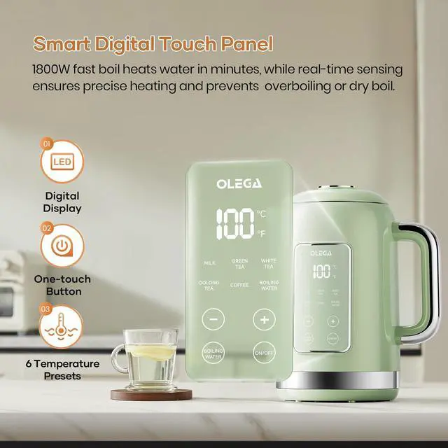 Alt view image 4 of 7 - Electric Kettle Temperatire Control 1800W Electric Tea Kettles