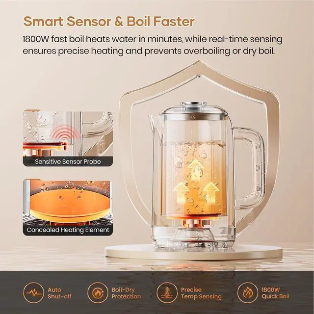 Alt view image 5 of 7 - Electric Kettle Temperatire Control 1800W Electric Tea Kettles