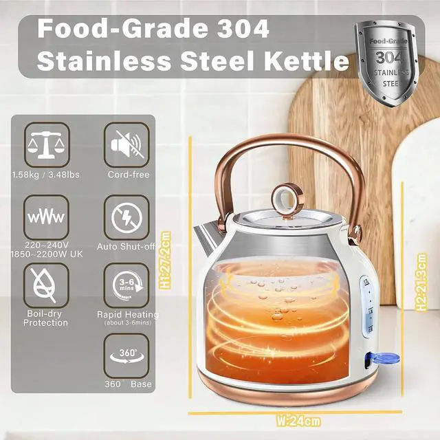 Alt view image 5 of 7 - 1.7L Stainless Steel Tea Kettle with Large Temperature Gauge
