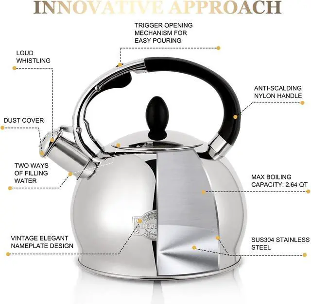 Alt view image 2 of 7 - Stove Top Whistling Tea Kettle-Surgical Stainless Steel Teakettle