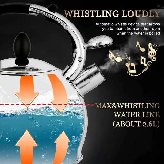 Alt view image 3 of 7 - Stove Top Whistling Tea Kettle-Surgical Stainless Steel Teakettle