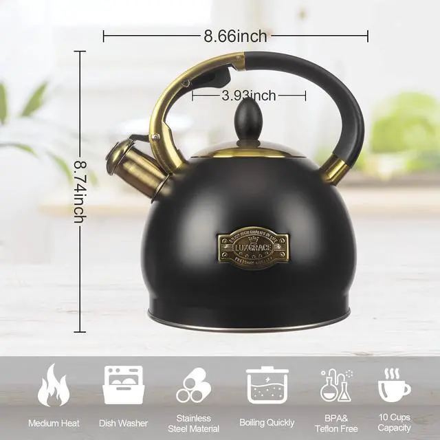Alt view image 6 of 7 - 3Quart Whistling Tea Kettle Classic Teapot Stainless Steel