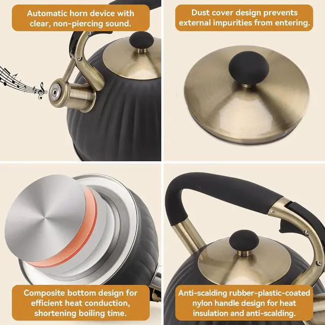 Alt view image 3 of 7 - Stove Top Whistling Tea Kettle 3.5L Stovetop Kettle