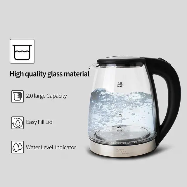 Alt view image 3 of 7 - Electric Kettle Glass 2L 1800W Fast Boil
