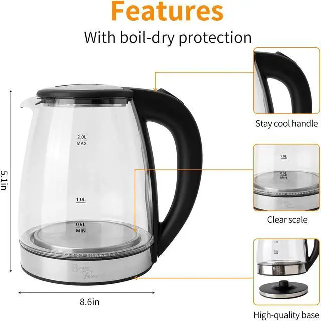 Alt view image 7 of 7 - Electric Kettle Glass 2L 1800W Fast Boil