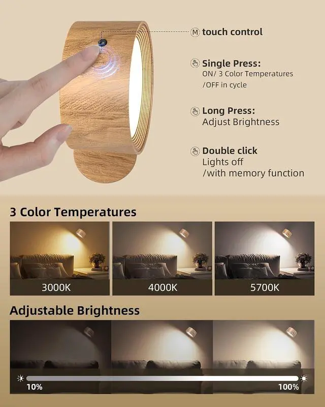 Alt view image 2 of 7 - LED Wall Lights 2000mAh Rechargeable Wall Lights Indoor