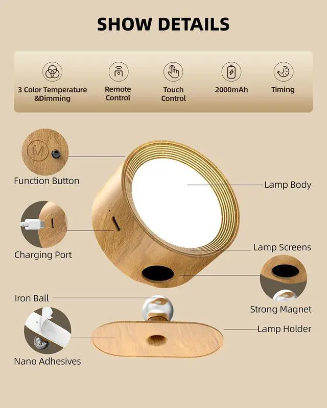Alt view image 5 of 7 - LED Wall Lights 2000mAh Rechargeable Wall Lights Indoor