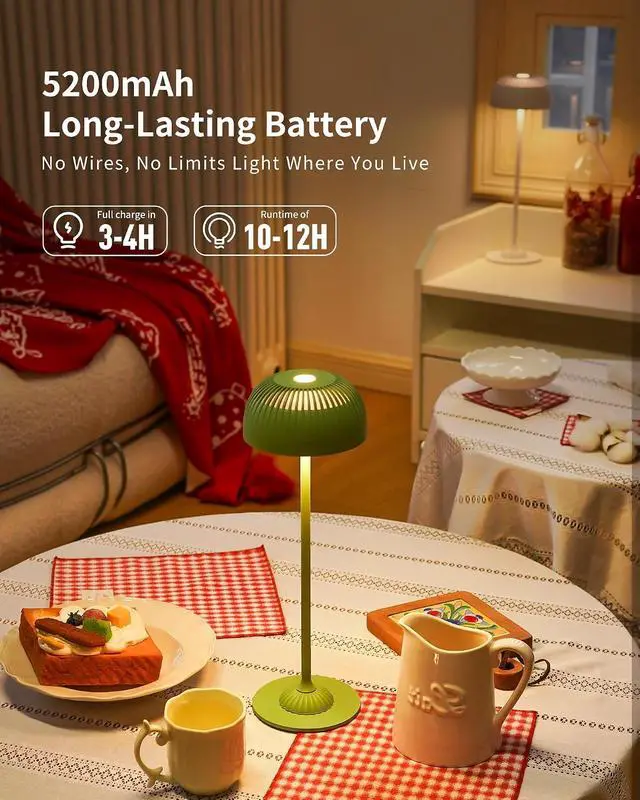 Alt view image 2 of 7 - Cordless Rechargeable LED Table Lamp Green Vela TL02 | IP54