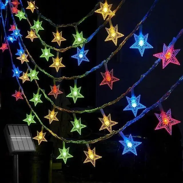 Main image of Star Shape Solar String Lights 50 LED - Outdoor Waterproof Fairy Lights for Garden