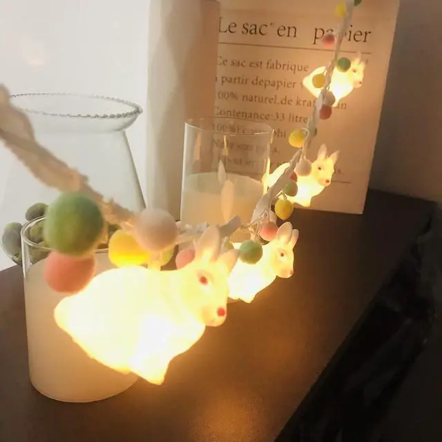 Alt view image 2 of 7 - Cute Rabbit String Light with Pom Poms Fairy Lights Battery Operated