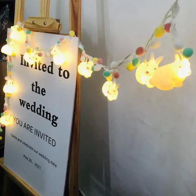 Alt view image 3 of 7 - Cute Rabbit String Light with Pom Poms Fairy Lights Battery Operated