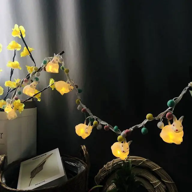 Alt view image 5 of 7 - Cute Rabbit String Light with Pom Poms Fairy Lights Battery Operated