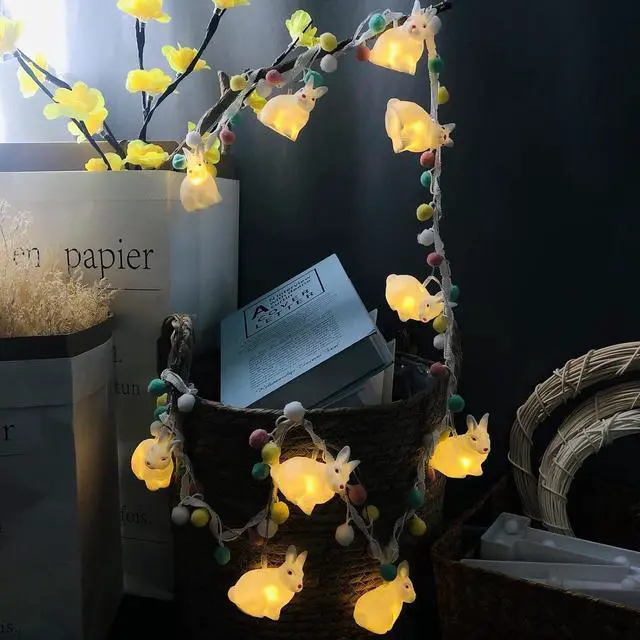 Alt view image 7 of 7 - Cute Rabbit String Light with Pom Poms Fairy Lights Battery Operated