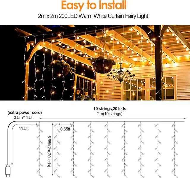 Alt view image 5 of 7 - Curtain Lights Indoor Outdoor 200 LED 2m x 2m Fairy Lights