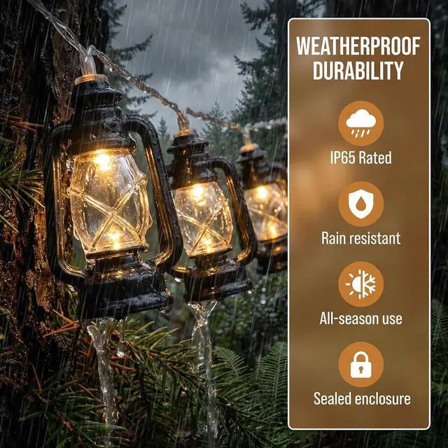 Alt view image 3 of 7 - 20 LEDs /10ft Black Lantern String Lights Mini Kerosene Lamp