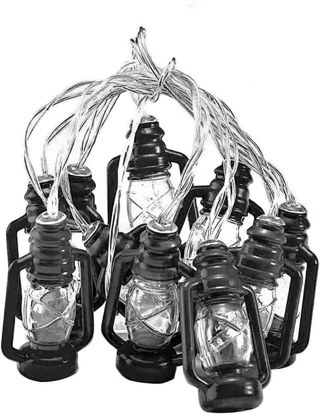 Alt view image 6 of 7 - 20 LEDs /10ft Black Lantern String Lights Mini Kerosene Lamp