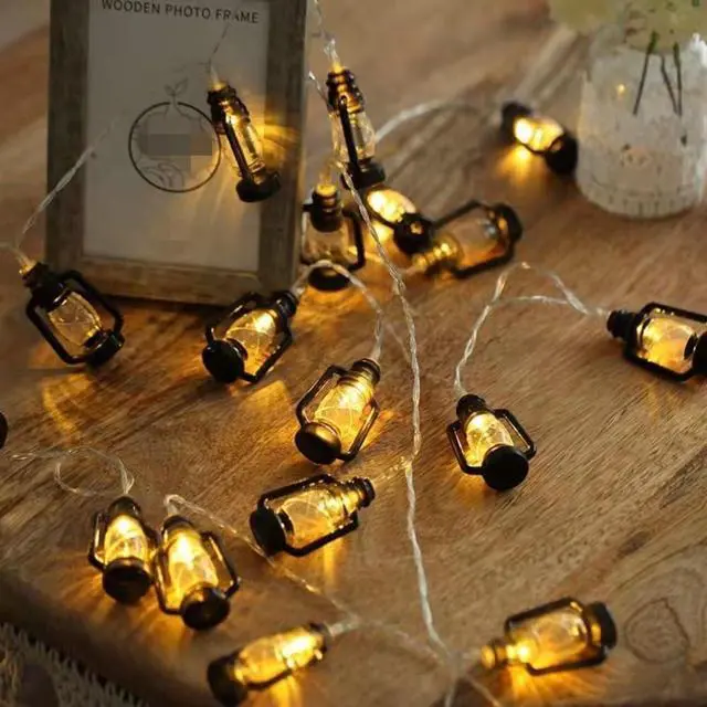 Alt view image 7 of 7 - 20 LEDs /10ft Black Lantern String Lights Mini Kerosene Lamp