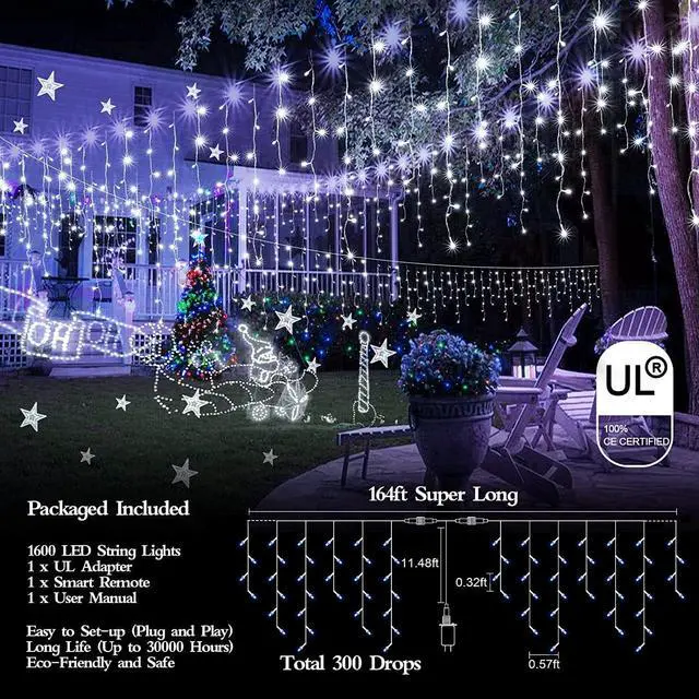 Alt view image 6 of 7 - 50M 1600LED Outdoor Christmas Lights Plug in 8 Modes