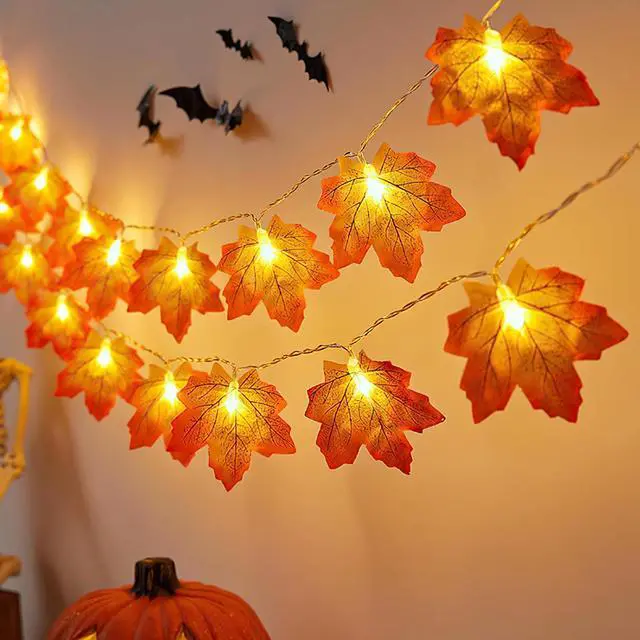 Alt view image 4 of 7 - Fall Maple Leaf Orange Fairy Lights