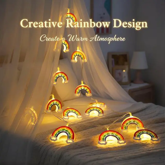 Alt view image 2 of 7 - 10 LED Rainbow String Lights for Kids Bedroom Battery Powered