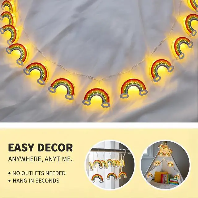 Alt view image 3 of 7 - 10 LED Rainbow String Lights for Kids Bedroom Battery Powered