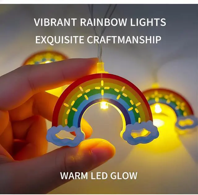 Alt view image 4 of 7 - 10 LED Rainbow String Lights for Kids Bedroom Battery Powered