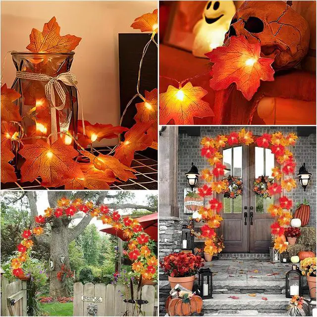 Alt view image 7 of 7 - Fall Maple Leaf Orange Fairy Lights