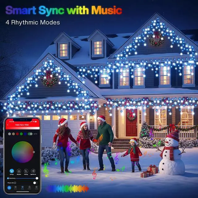 Alt view image 3 of 6 - Smart Icicle Lights Outdoor 10M 299LED 69 Drops