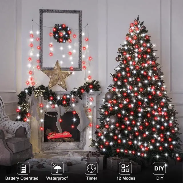 Alt view image 2 of 7 - 2 Pack Red White Christmas Tree Lights Battery Powered
