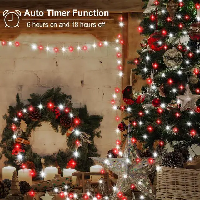Alt view image 6 of 7 - 2 Pack Red White Christmas Tree Lights Battery Powered