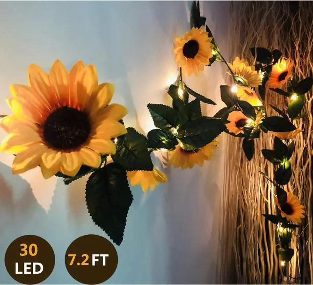 Main image of 2 Pack 60LED Artificial Sunflower Garland String Lights