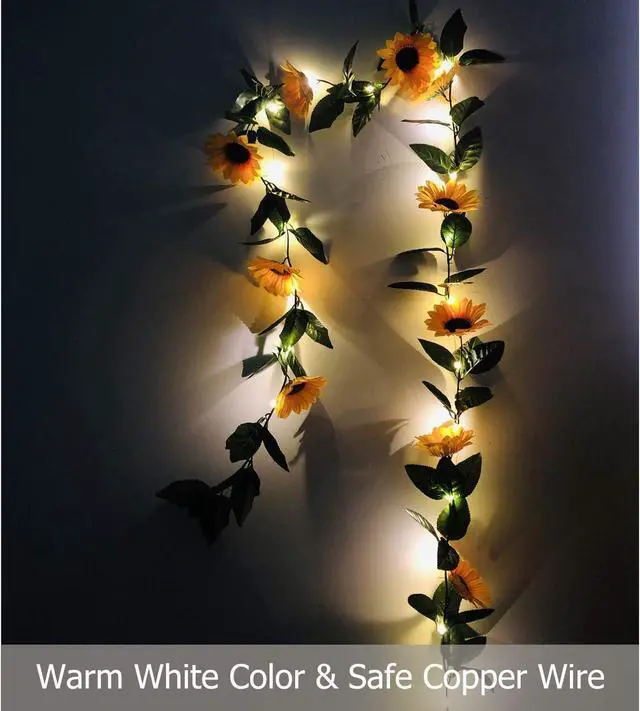 Alt view image 6 of 7 - 2 Pack 60LED Artificial Sunflower Garland String Lights