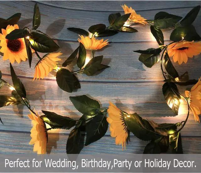 Alt view image 7 of 7 - 2 Pack 60LED Artificial Sunflower Garland String Lights