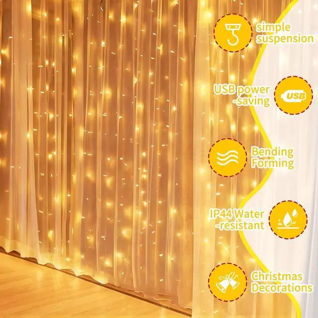 Alt view image 3 of 7 - Curtain Fairy Lights Indoor 3m x 3m 300 LED