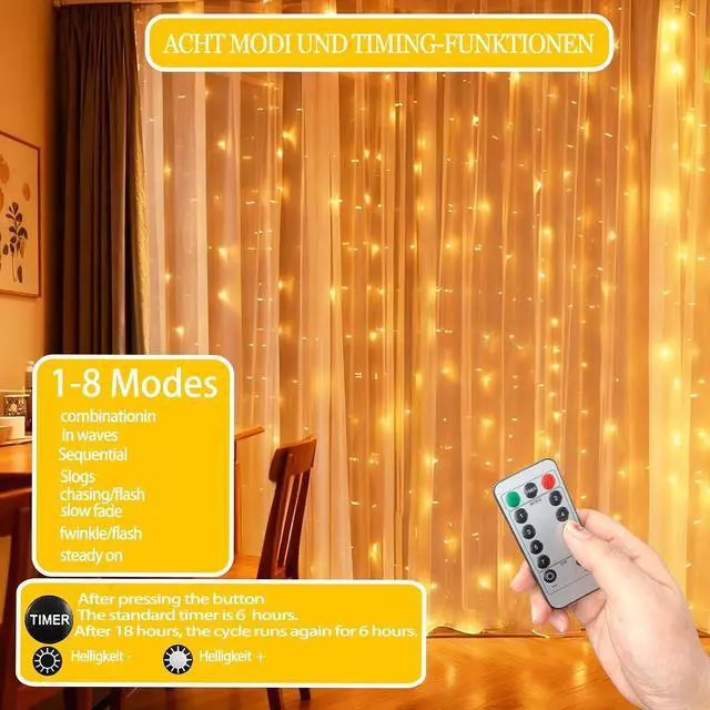 Alt view image 7 of 7 - Curtain Fairy Lights Indoor 3m x 3m 300 LED