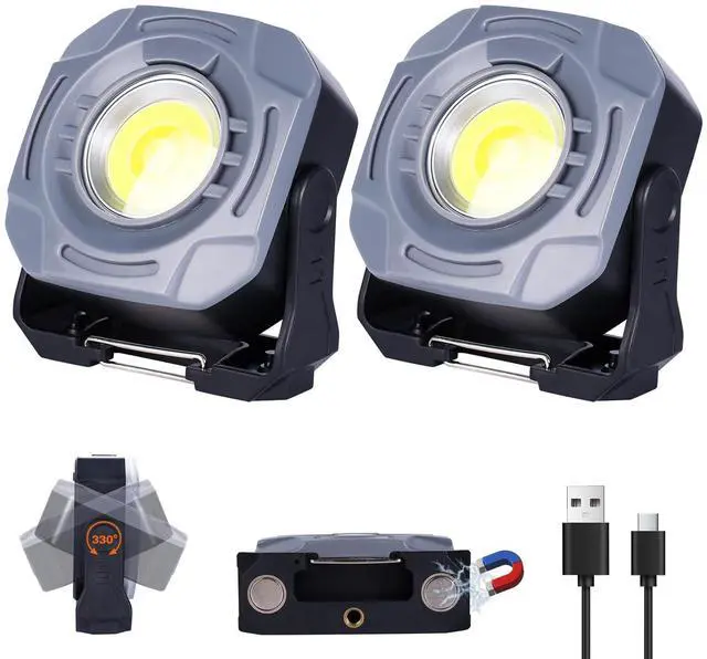 Main image of KunHe 2 PCS Magnetic Rechargeable Work Light,4000mAh 840 Lumens,Stepless Dimming Mechanic car Light,32 Hours Long Runtime Magnetic Shop Light 330° Rotatable Portable Lamp with Hook, for Emergency work