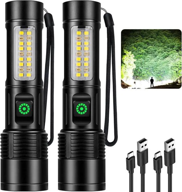 Main image of Kmivo Rechargeable LED Flashlights High Lumens - 990,000 lm Super Bright Flash Light with 6 Modes, Adjustable Light, Powerful Handheld Linternas for Home, Camping(2 Packs
