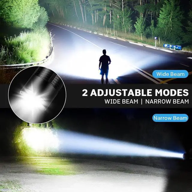 Alt view image 3 of 7 - Kmivo Rechargeable LED Flashlights High Lumens - 990,000 lm Super Bright Flash Light with 6 Modes, Adjustable Light, Powerful Handheld Linternas for Home, Camping(2 Packs