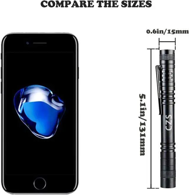 Alt view image 2 of 7 - CZS Flashlight, 2 Pack Pen Light, Small Flashlights High Lumens, Battery-Powered LED Flashlight by 2AAA Battery, Waterproof Pocket Flashlights for Work, Emergency (Battery Not Included)