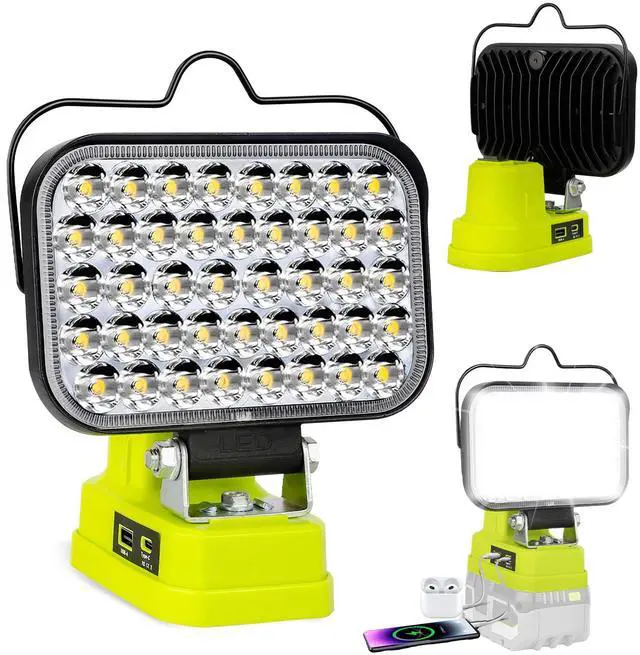 Main image of Cordless LED Work Light Compatible with Ryobi 18V Battery, 90W 7000LM Flood Light with USB & Type-C, Low Voltage Protection for Garage Outdoor Job Site Lighting (No Battery)