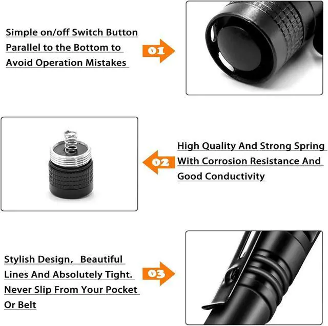 Alt view image 5 of 7 - CZS Flashlight, 2 Pack Pen Light, Small Flashlights High Lumens, Battery-Powered LED Flashlight by 2AAA Battery, Waterproof Pocket Flashlights for Work, Emergency (Battery Not Included)