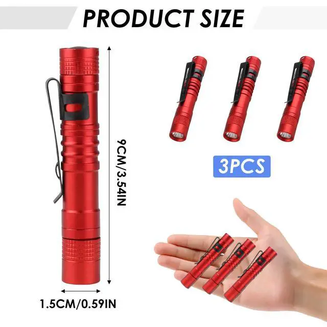 Alt view image 2 of 7 - Mini Flashlight, AAA Small Pen Light with Clip, Portable 500lm Pocket Pen Flashlight for Inspection Repair Outdoor Emergency (3 Pack, Red, 3.5")