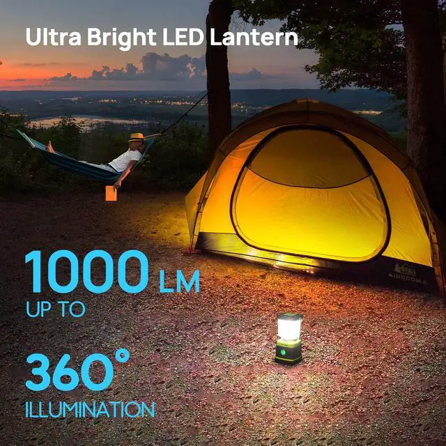 Alt view image 2 of 7 - Consciot LED Battery Powered Camping Lantern, 1000LM, 4 Light Modes, IPX4 Waterproof Portable Tent Flashlight for Power Outages, Emergency, Hurricane, Hiking, Light Green, 2-Pack