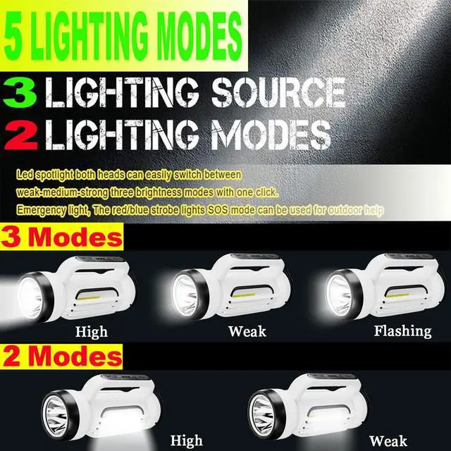 Alt view image 3 of 7 - Handheld LED Searchlights Lantern High Power Big Flashlights, 16000LM 5 Lighting Modes Rechargeable Outdoors Camping Hunting Lamp Portable COB Spotlight Work Light for Emergency