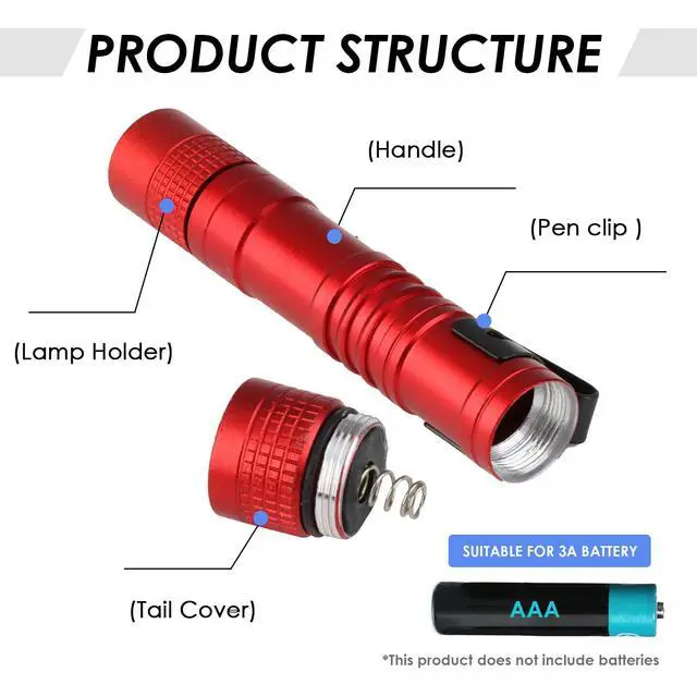 Alt view image 4 of 7 - Mini Flashlight, AAA Small Pen Light with Clip, Portable 500lm Pocket Pen Flashlight for Inspection Repair Outdoor Emergency (3 Pack, Red, 3.5")