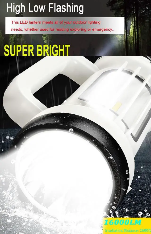 Alt view image 5 of 7 - Handheld LED Searchlights Lantern High Power Big Flashlights, 16000LM 5 Lighting Modes Rechargeable Outdoors Camping Hunting Lamp Portable COB Spotlight Work Light for Emergency
